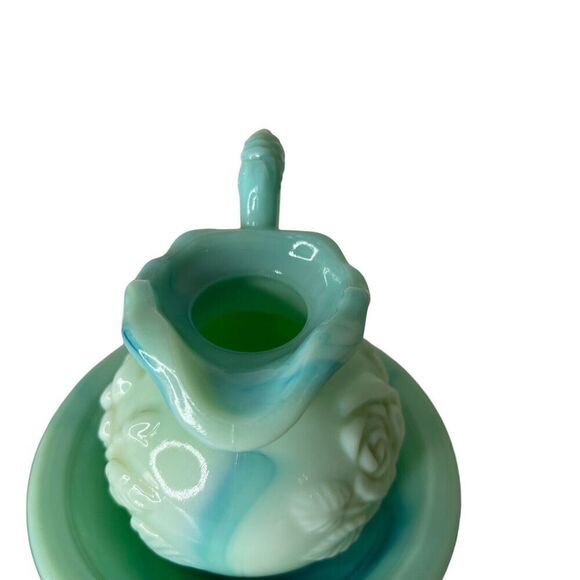 Vintage Avon Jade Marble Milk Glass Pitcher Mini Bowl Rose Victorian Blue - Picture 12 of 16